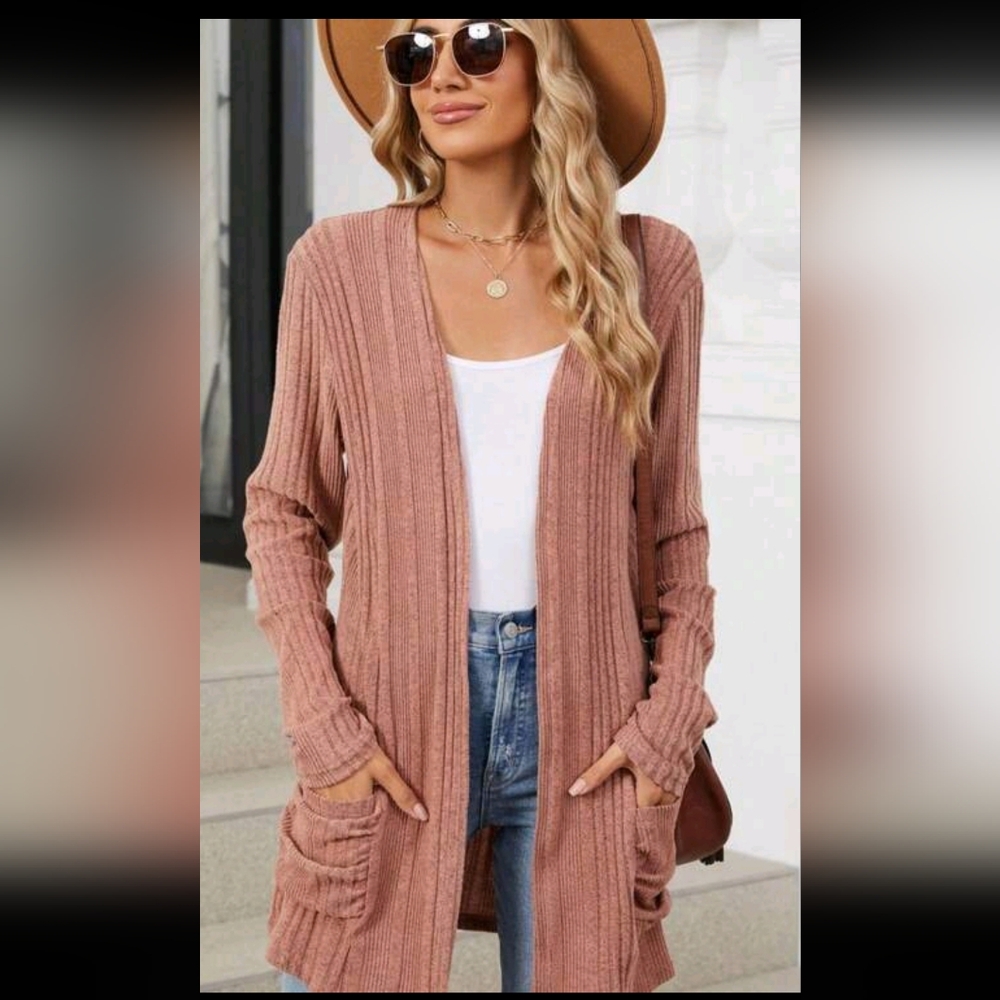 SHEIN Dusty Rose Ribbed Cardigan